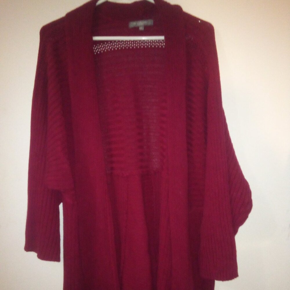 NY COLLECTION WOMAN 3X CARDIGAN   ,BURGUNDY COLOR